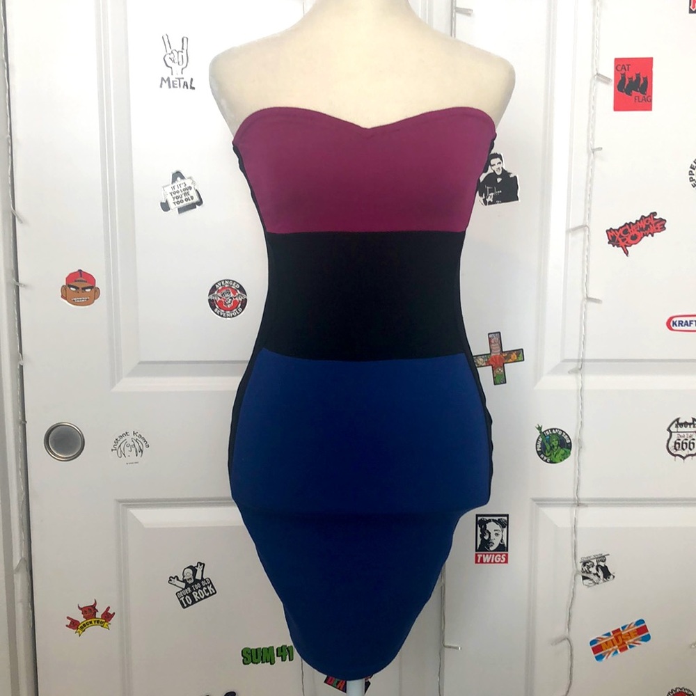 Motel Rocks color block strapless fitted mini party dress. NWOT! Sz S - Picture 1 of 8